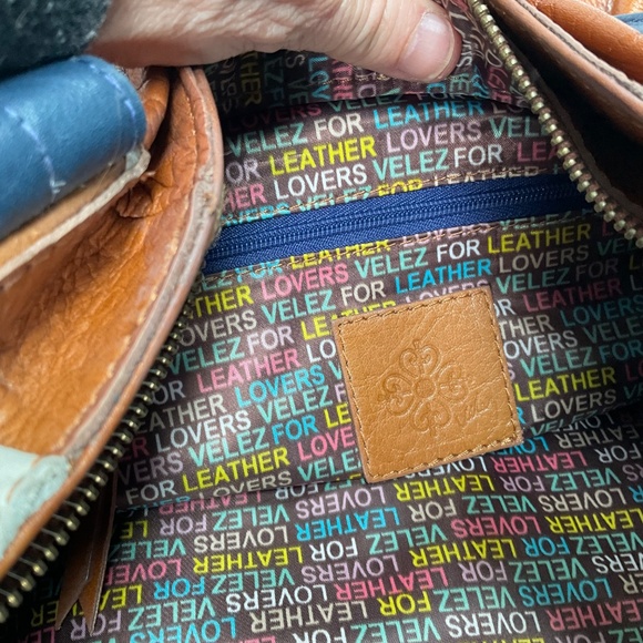 Velez Tan, Blue, and Cream Leather Tote or Shoulder Bag - Picture 8 of 12